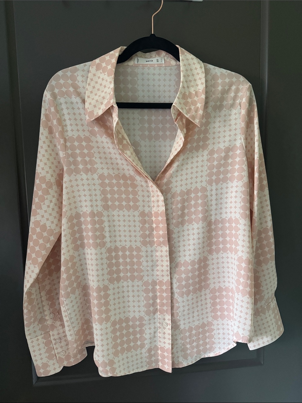 Mango Pale Pink Geometric Print Button-Down Shirt medium